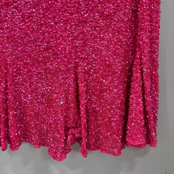 Mac Duggal Couture 100% Silk Barbie Pink Sequin Gown 8 Y2K Formal Dress VTG - Picture 9 of 14